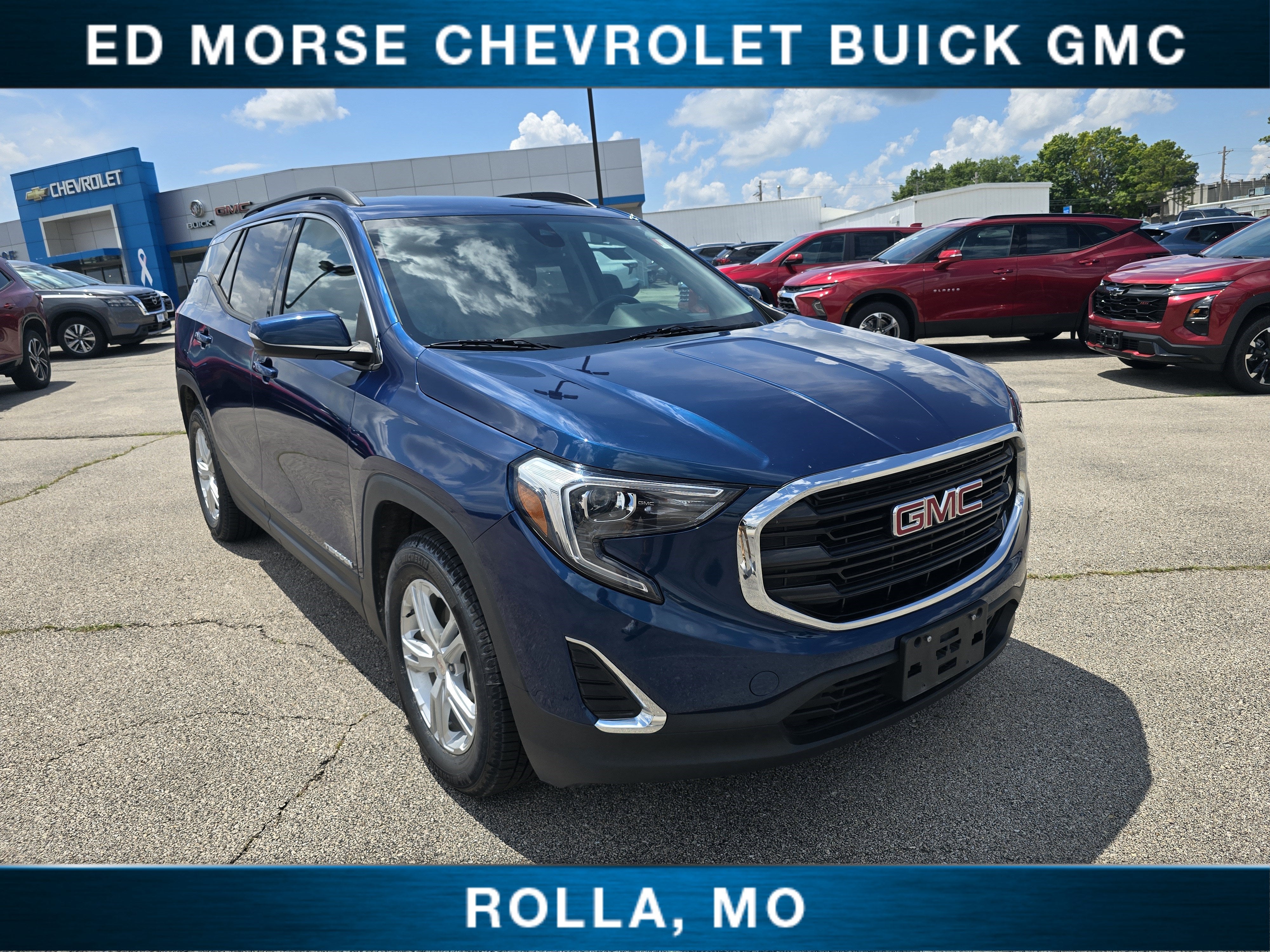 2020 GMC Terrain SLE in Blue Emerald Metallic — front three-quarter view
